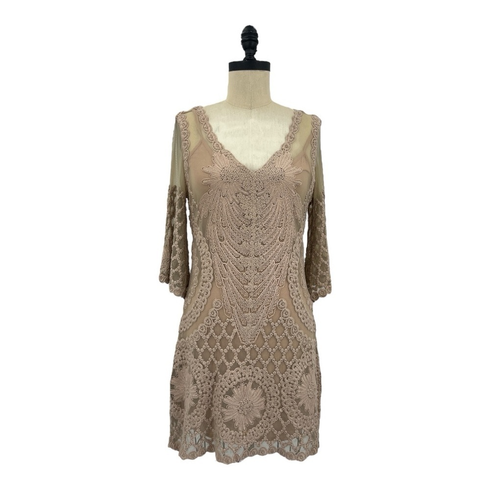 AS BY DF Crochet Lace Bell Sleeves fairy Goth Special Occasion Dress M